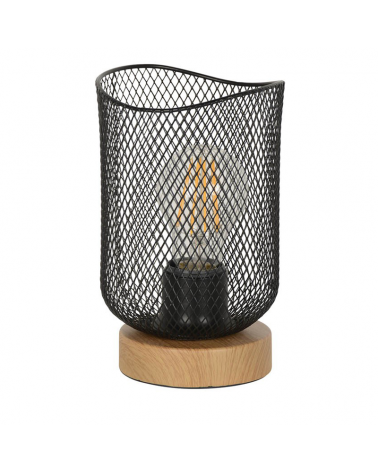Lámpara de mesa 19,5cm pantalla metálica rejilla negra E27 60W