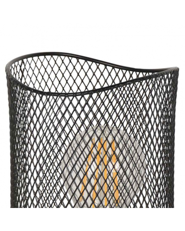 Lámpara de mesa 19,5cm pantalla metálica rejilla negra E27 60W