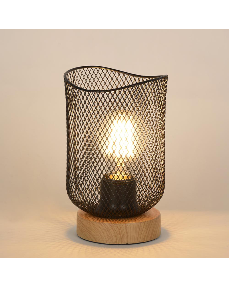 Table lamp 19.5cm metallic grid lampshade black finish E27 60W