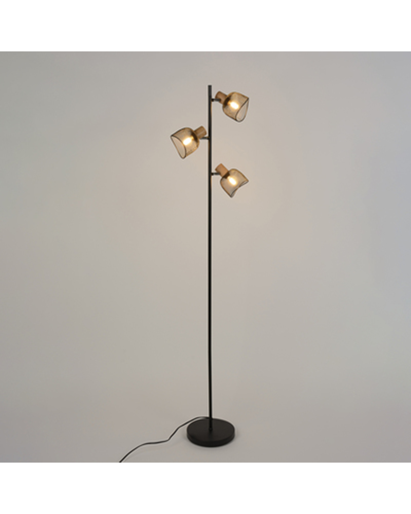 Lampara de pie 153,5cm pantalla metálica rejilla acabado negro E14 40W