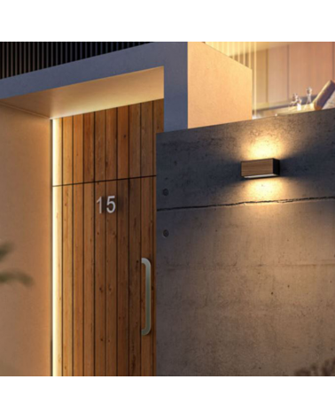 Aplique pared de exterior 25cm ancho Luz superior e inferior E27 aluminio y madera 15W IP54