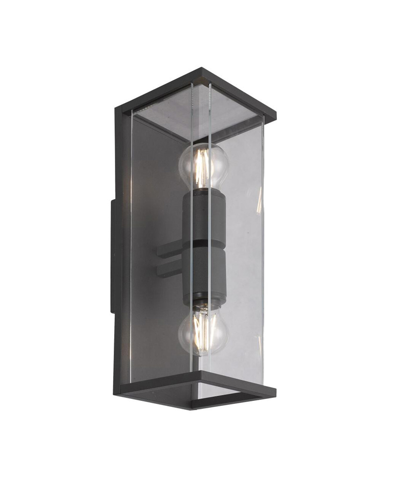 Outdoor wall lamp 40cm 2xE27 20W in aluminum and glass, graphite finish IP54