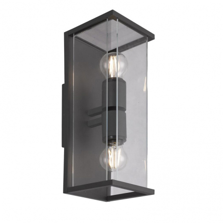 Outdoor wall lamp 40cm 2xE27 20W in aluminum and glass, graphite finish IP54