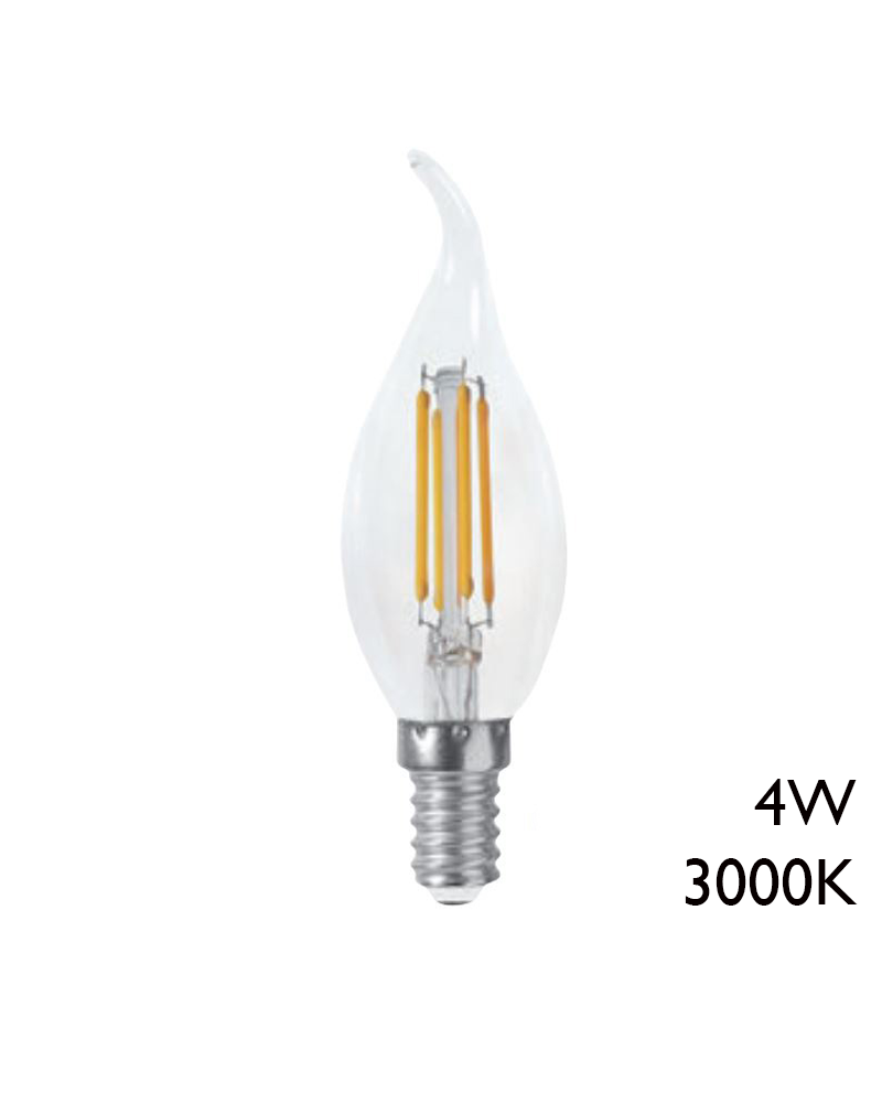 Bombilla vela punta torcida clara LED 4W E14 3000K