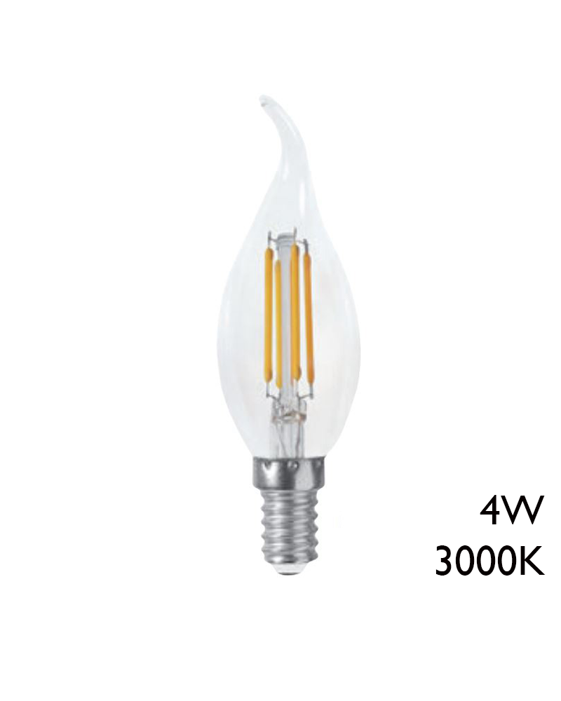 Clear twisted tip candle bulb LED 4W E14 3000K