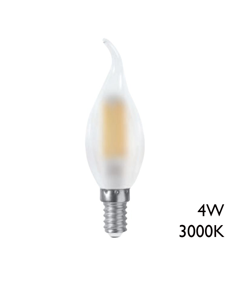 Bombilla vela punta torcida mate LED 4W E14 3000K