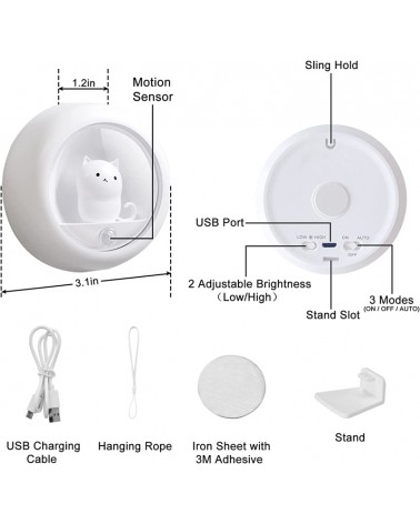 LED Magnetic pussy cat night light with motion sensor 3 lighting modes