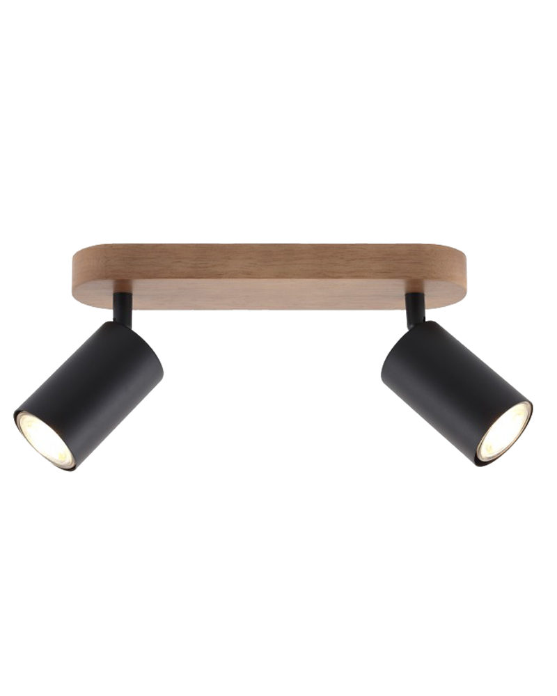 Regleta 2 focos 27cm en metal y madera acabado negro GU10 2x50W