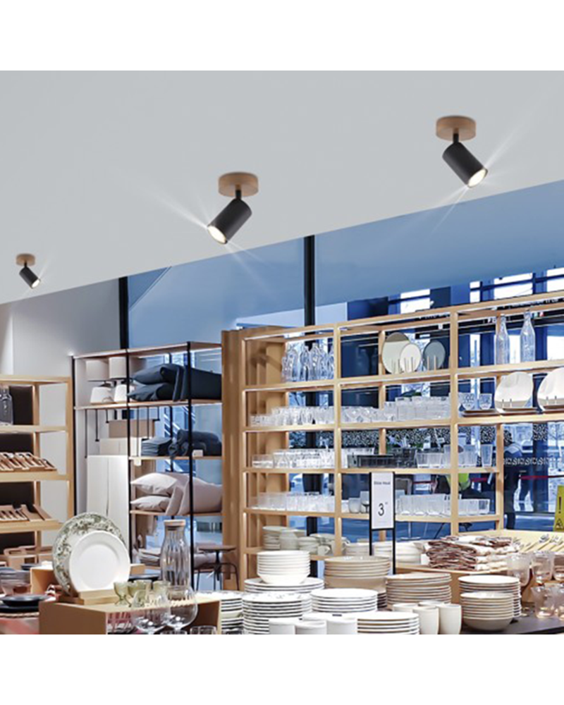 Wall lamp 9cm in metal and wood black finish GU10 50W