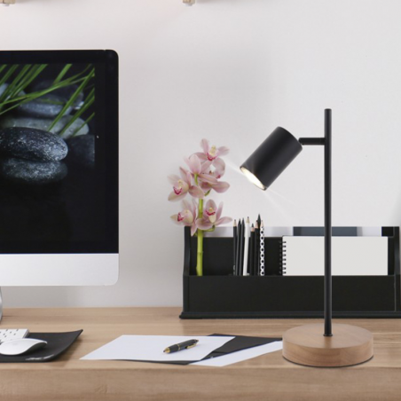 Lámpara de mesa 40cm en metal y madera acabado negro GU10 50W