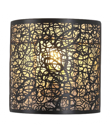 Aplique de pared 23cm pantalla negra interior dorado huecos curvos 60W E27
