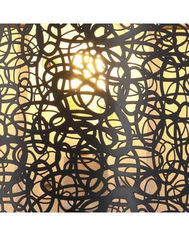 Aplique de pared 23cm pantalla negra interior dorado huecos curvos 60W E27