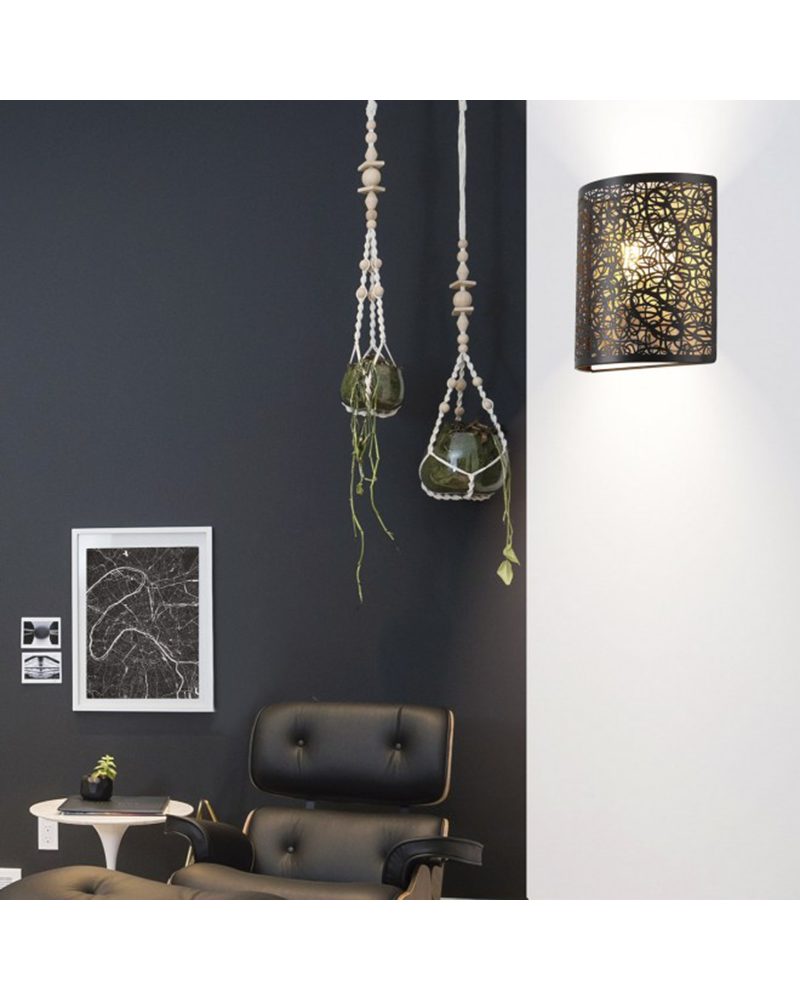 Wall light 23cm black screen inside gold curved holes 60W E27