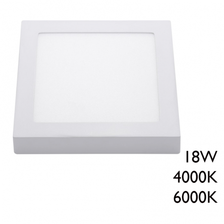 Plafón downlight 22,5cm LED 18W cuadrado de superficie acabado blanco