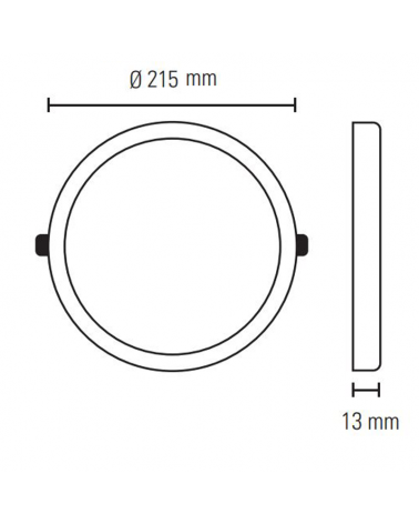 Downlight ceiling lamp 21.5cm LED 18W round surface or recessed black
