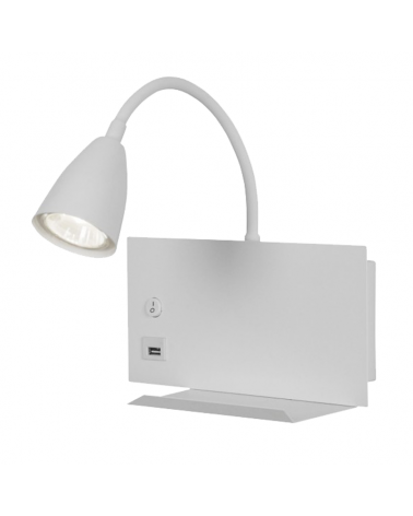 Wall lamp 24cm metal with white finish 50W GU10 with switch and USB port