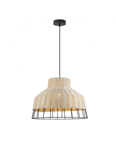 Ceiling lamp 40cm in metal and rattan with black and natural finish E27 60W