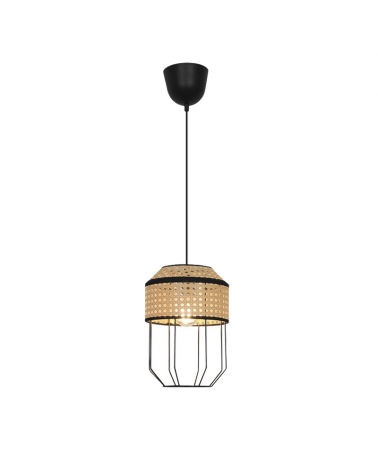 Ceiling lamp 20cm metal and rattan with black and natural finish E27 60W