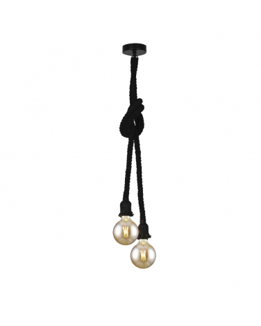 Lámpara de techo de metal y cuerda 2 casquillos acabado negro 2xE27 60W