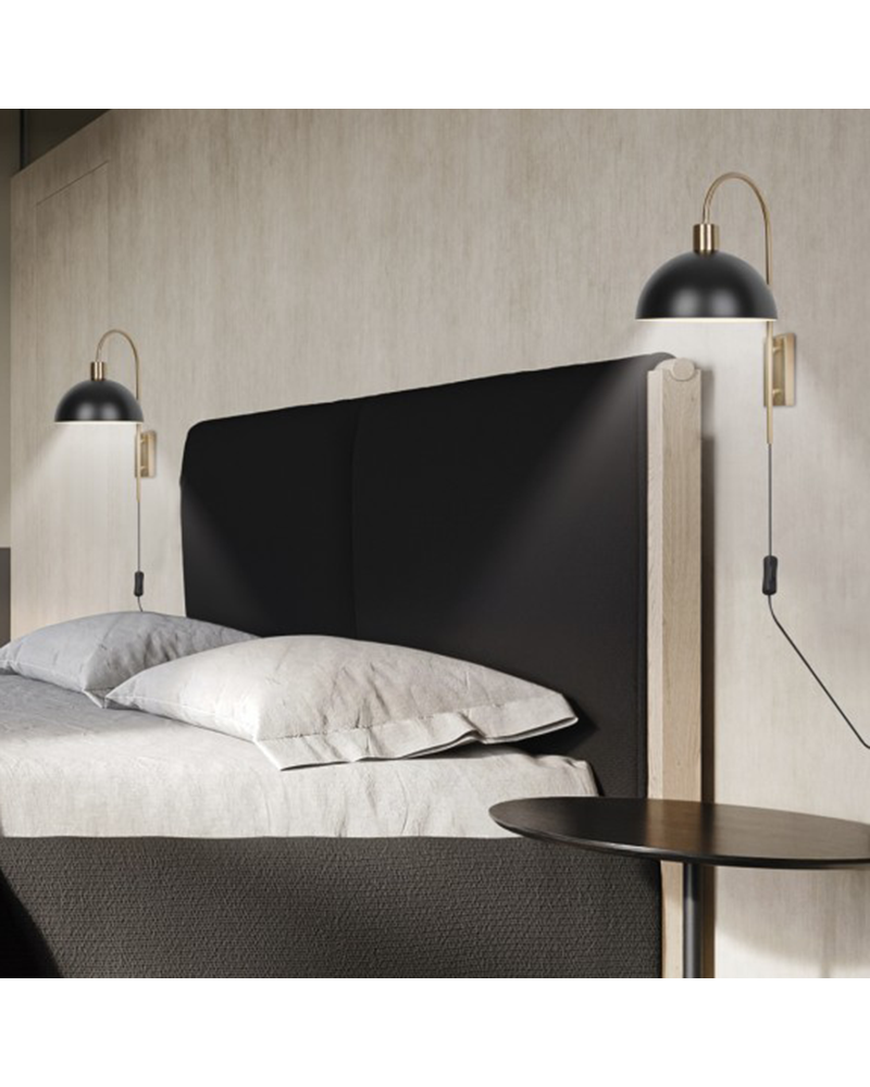 Wall lamp 40cm metal with brass and black finish 40W E14 with switch