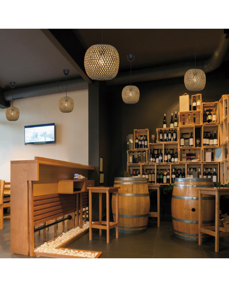 Lámpara de techo 28cm de acrílico y ratán acabado negro y natural E27 60W