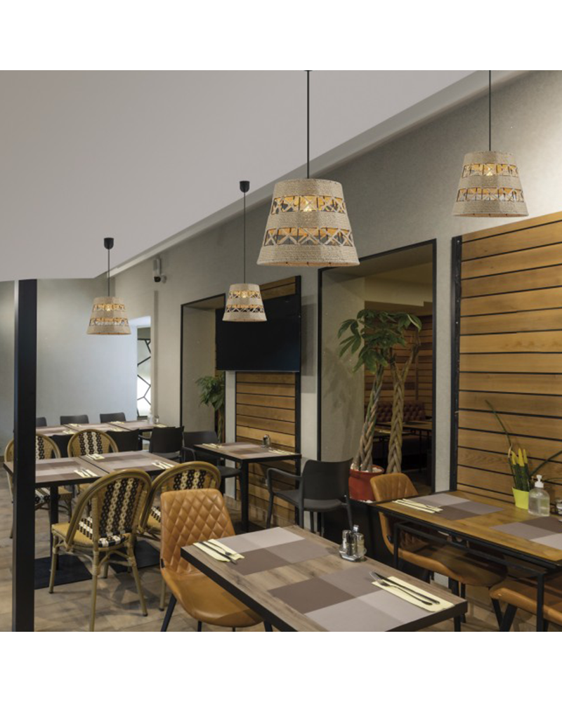 Ceiling lamp 29cm made of metal and rope with black and natural finish E27 60W