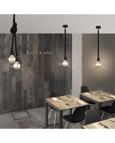 Ceiling lamp metal and rope 2 sockets black finish 2xE27 60W