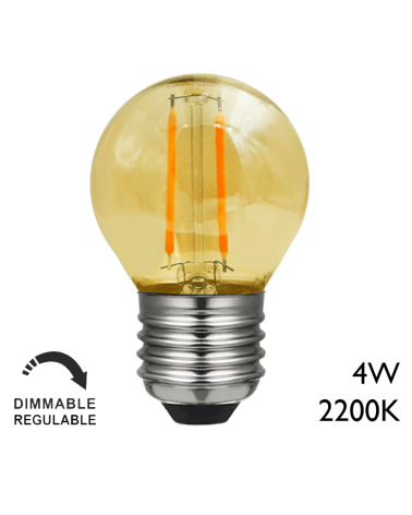 LED vintage golf ball bulb 45 mm. Amber Dimmable LED filaments E27 4W 2200K 350 Lm.