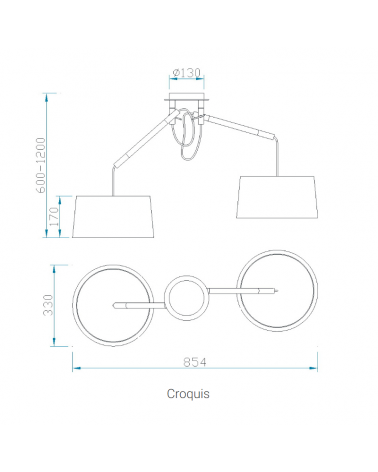 Lámpara de techo con 2 pantallas tela negra altura ajustable de madera 2xE27