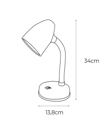 Flexo 34cm 60w E27 de metal acabado negro con interruptor