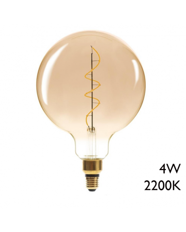 Vintage Bulb Amber Globe 200mm Vertical Spiral Filaments LED E27 4W 2200K 250Lm