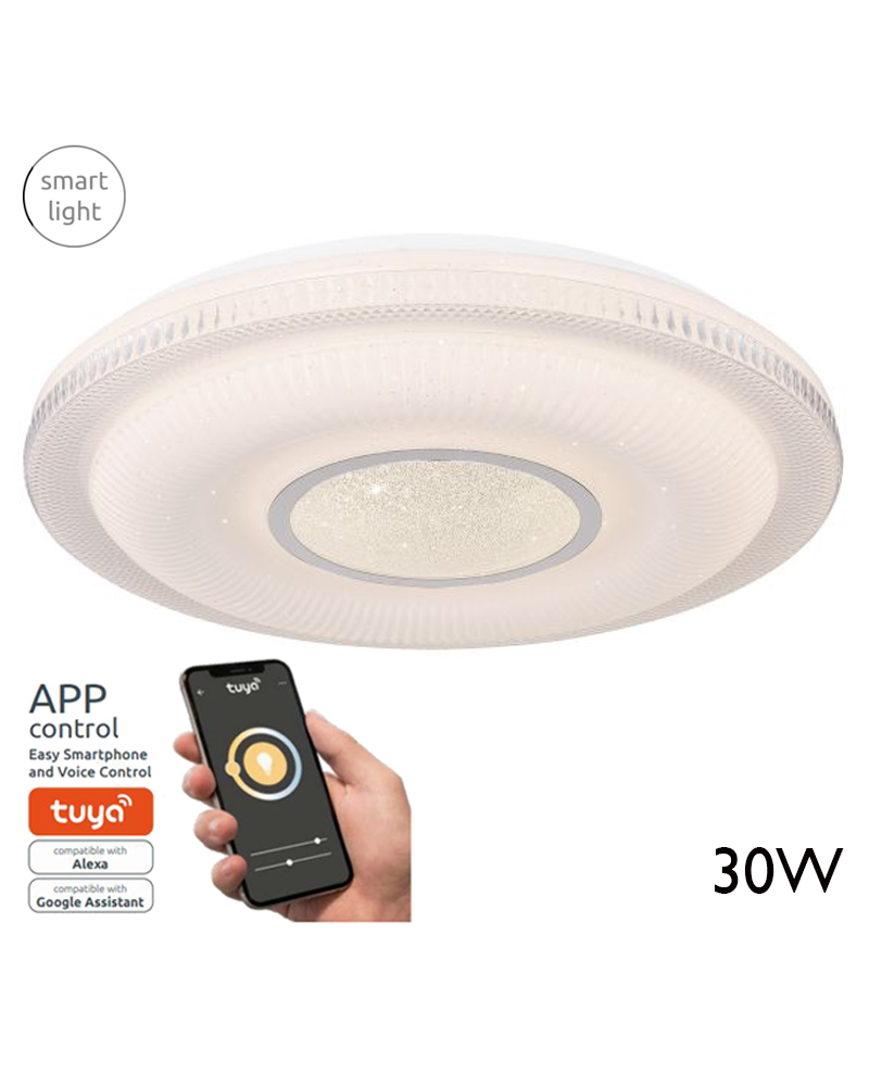 Ceiling lamp 50cm LED made of acrylic, metal and glass crystals 30W DIMMABLE Compatible with Alexa