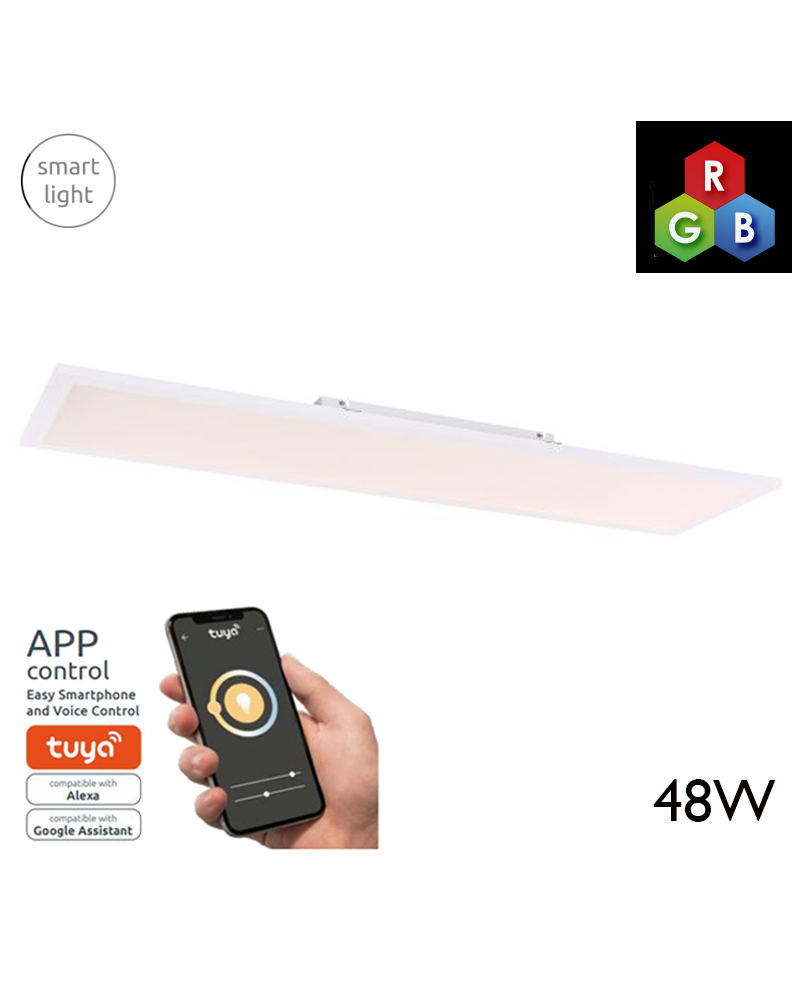 Plafón 120cm LED de plástico y aluminio 48W REGULABLE Compatible con Alexa