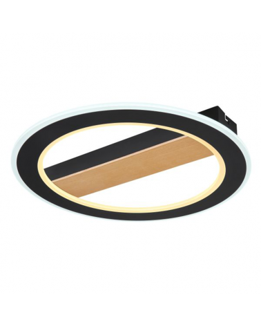 LED ceiling lamp 45cm made of metal, wood and acrylic with black, opal and brown finish 30W 3000K