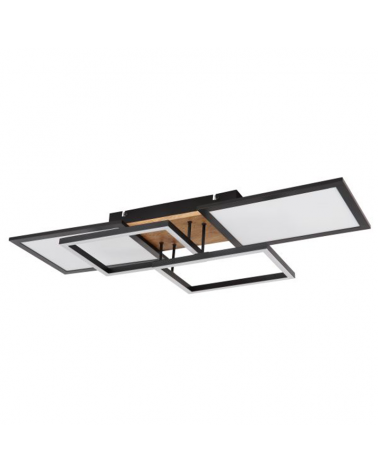 Plafón LED techo 70cm de metal y madera acabado negro, opal y madera 36W 3000K