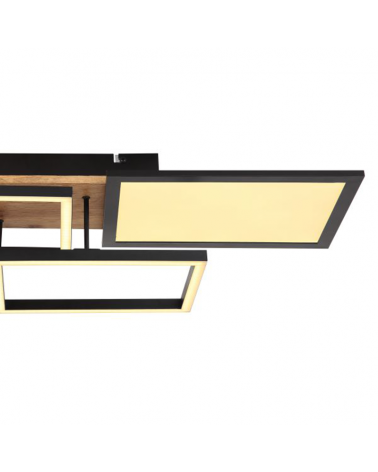 Plafón LED techo 70cm de metal y madera acabado negro, opal y madera 36W 3000K