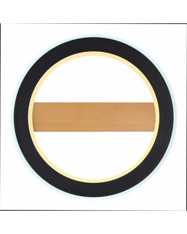 Plafón LED techo 45cm de metal, madera y acrílico acabado negro, opal y marrón 30W 3000K