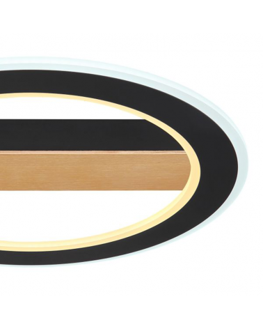 LED ceiling lamp 45cm made of metal, wood and acrylic with black, opal and brown finish 30W 3000K