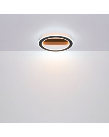 Plafón LED techo 45cm de metal, madera y acrílico acabado negro, opal y marrón 30W 3000K