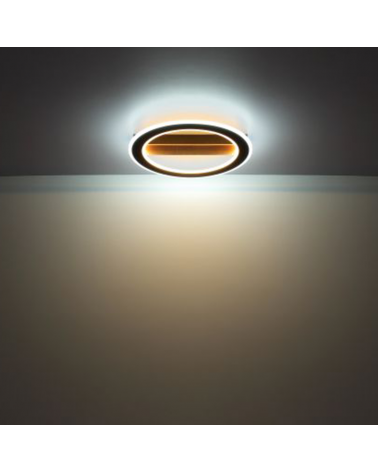 LED ceiling lamp 45cm made of metal, wood and acrylic with black, opal and brown finish 30W 3000K