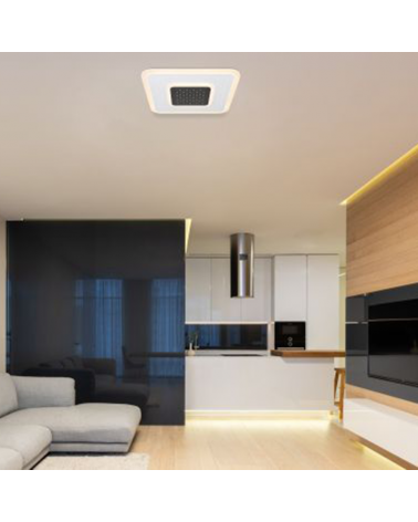 Plafón LED techo 46cm cuadrado de metal y acrílico acabado blanco y opal CCT 47W Regulable