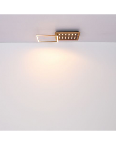 LED ceiling lamp made of metal, wood and plastic, black, opal and brown finish, 24W DIMMABLE