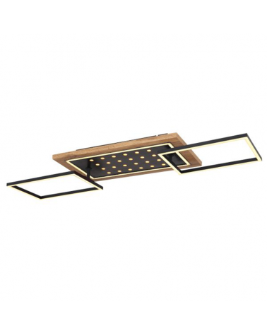 LED ceiling lamp made of metal, wood and plastic, black, opal and brown finish, 48W DIMMABLE