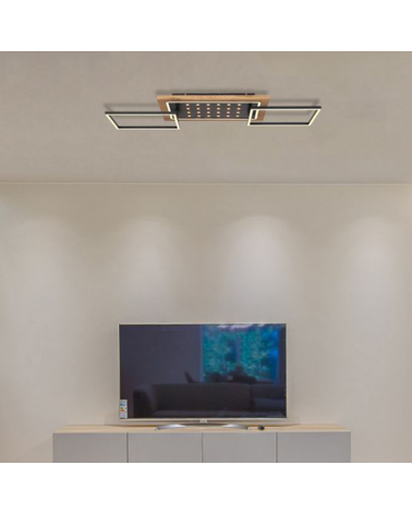 Plafón LED techo de metal, madera y plástico acabado negro, opal y marrón 48W REGULABLE