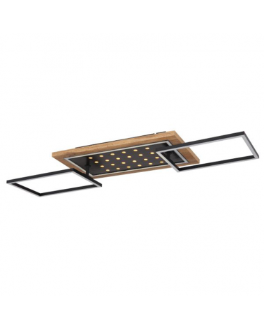 Plafón LED techo de metal, madera y plástico acabado negro, opal y marrón 48W REGULABLE