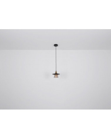 Pendant lamp with 3 vintage matt black and brass lampshades 3 x E27 60W