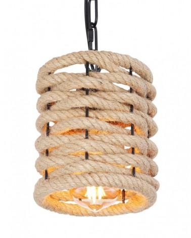 Rustic pendant lamp with shade 16.5 cm hemp rope E27 60W with black chain