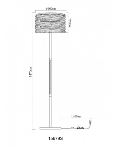 Lámpara de pie rústica con pantalla 40cm cuerda de cáñamo E27 40W 147cm de altura