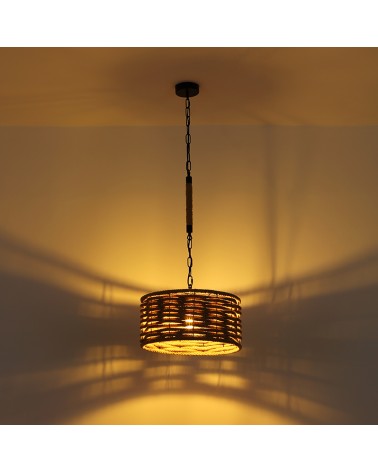 Rustic pendant lamp with shade 40 cm hemp rope E27 60W with black chain