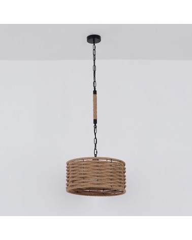 Rustic pendant lamp with shade 40 cm hemp rope E27 60W with black chain